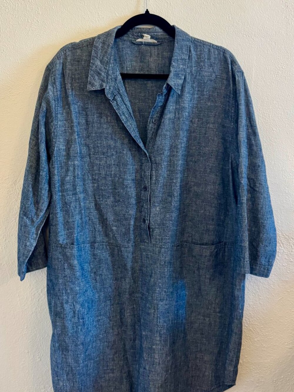Eileen Fisher Chambray Blue Organic Cotton & Hemp Tunic Dress | Size Large